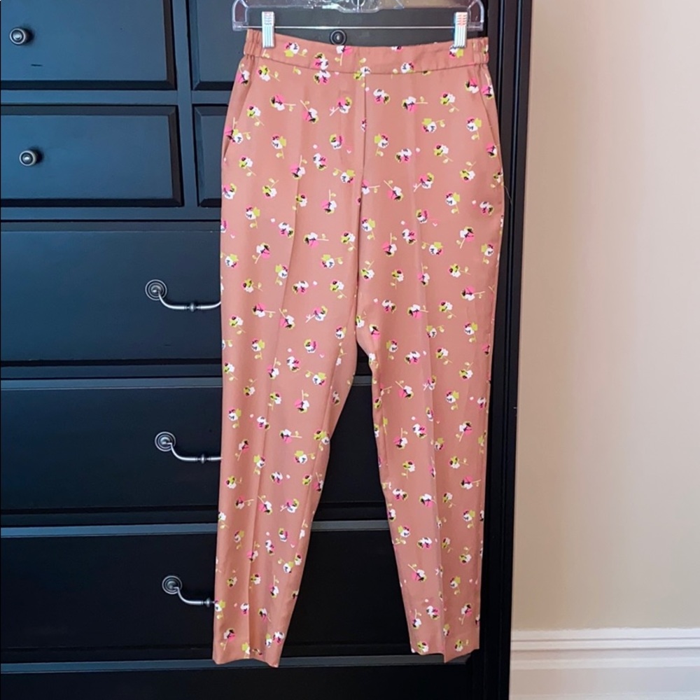 Silky Blush Patterned Pants; Stretchy Waistband - image 1